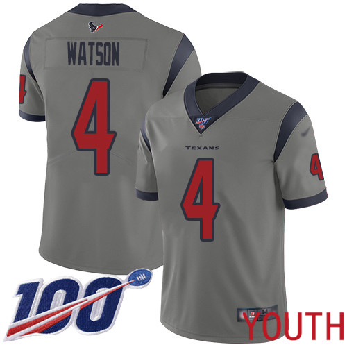 Houston Texans Limited Gray Youth Deshaun Watson Jersey NFL Football #4 100th Season Inverted Legend->youth nfl jersey->Youth Jersey